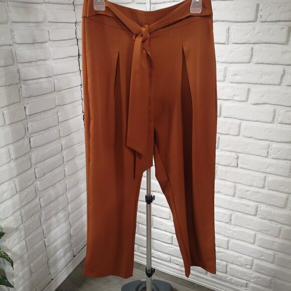 Shein Ladies Size Medium Rust Color Tie Front Straight Leg Back Zipper Pants - Picture 1 of 9